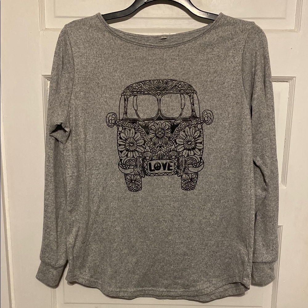 Unbranded Gray Long Sleeve Shirt with Love Bus Design Sz. Large